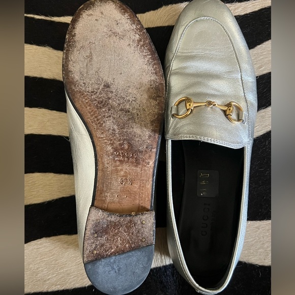 Gucci Silver Leather Jordaan Horsebit Slip On Loafers - Picture 3 of 3